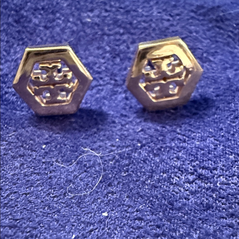 Tory Burch Gold Hexagon Logo Earrings